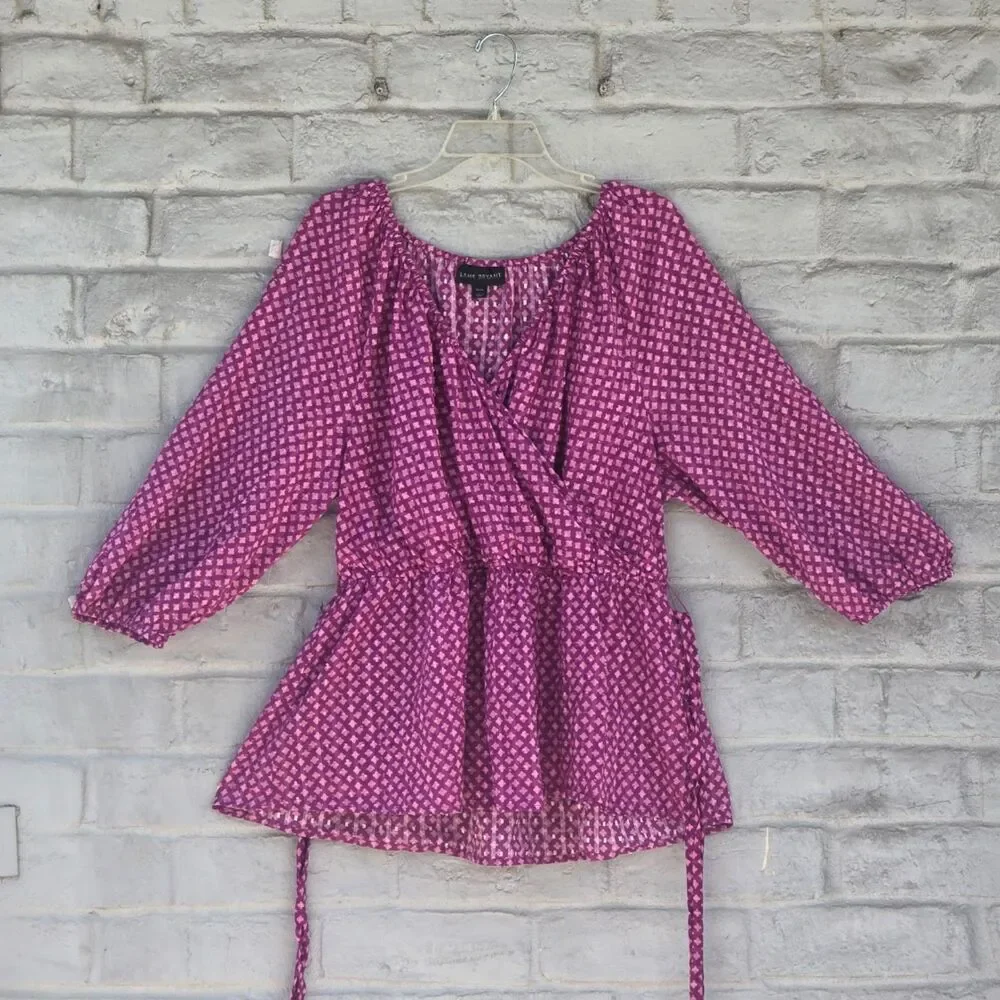 Lane Bryant Purple Geometric Faux Wrap Peplum Top Blouse 18/20